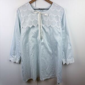 Vintage White Lace Trim Nightgown Bow Size L